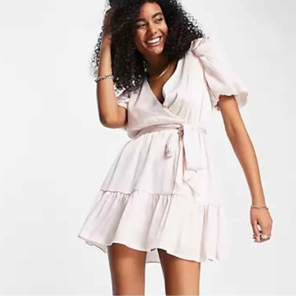Ted Baker Loueese Puff Sleeve Faux Wrap Mini Dress Size 2 US 4-6 Light Pink - Picture 6 of 13